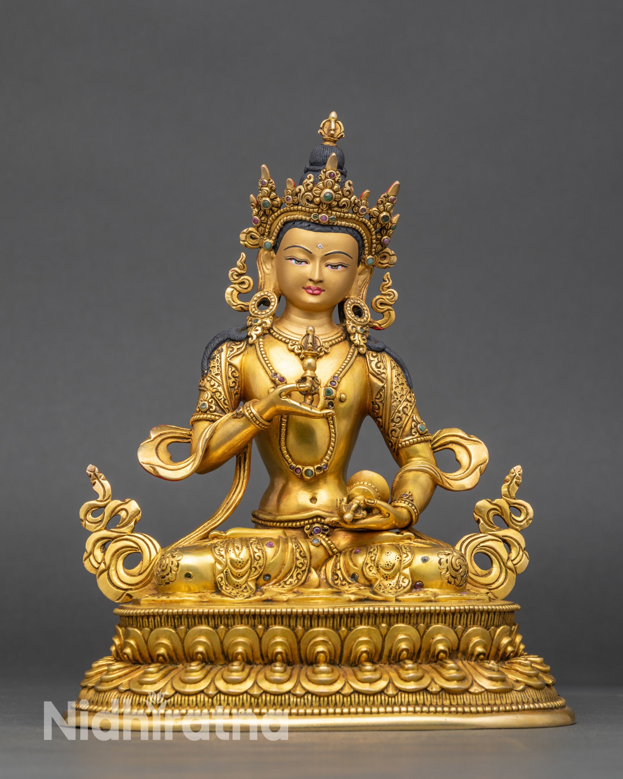 Handcrafted Vajrasattva Statue Dorje Sempa for meditation altar, Nepalese gold-gilded purification deity