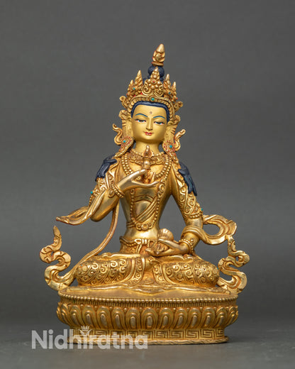 Handcrafted Vajrasattva Statue on lotus pedestal with 24K gold gilding