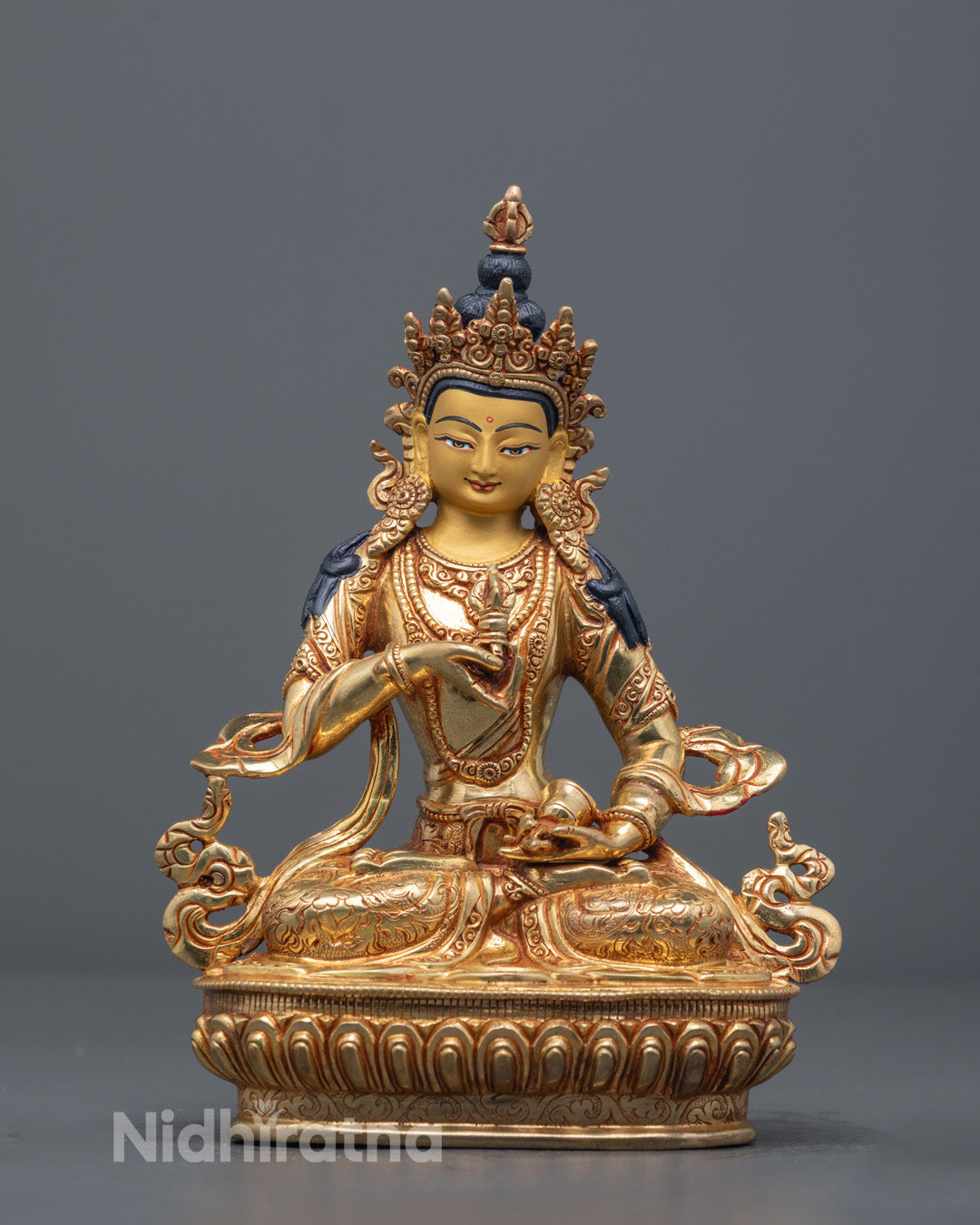 Handcrafted Vajrasattva Statue with 24k Gold Gilding and Vajra Bell in Hands – Tibetan Buddhist Art from Nepal