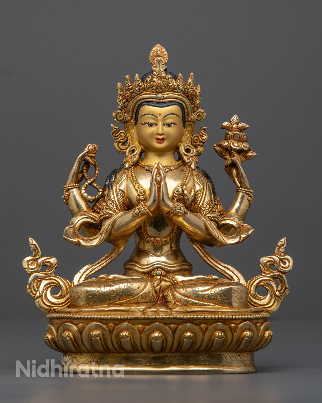 Handmade Chenrezig Statue | Traditional Nepalese Copper