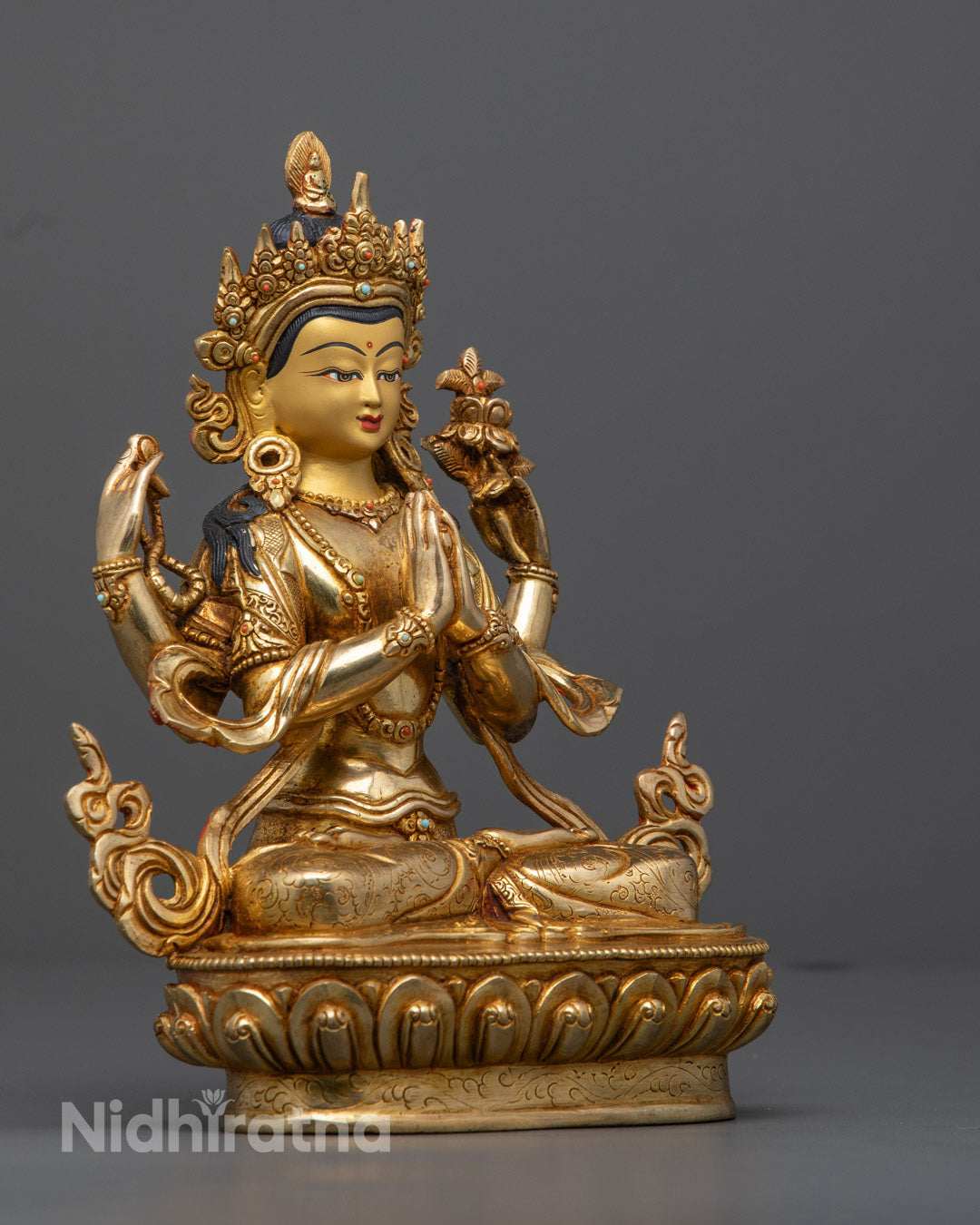 Handmade Chenrezig Statue – Traditional Nepalese Copper with Gold-Plated Face