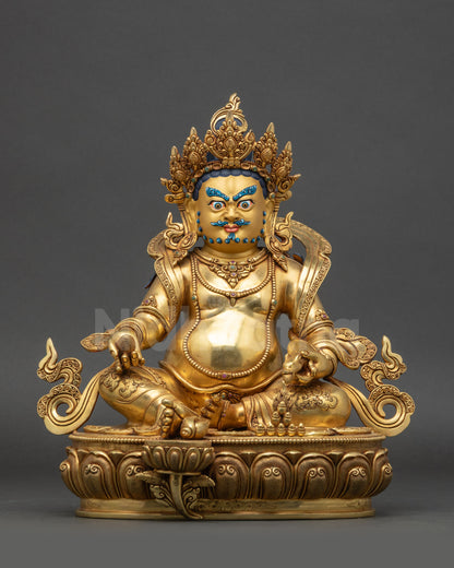 Handmade Dzambhala Statue gold-gilded copper deity of wealth front view