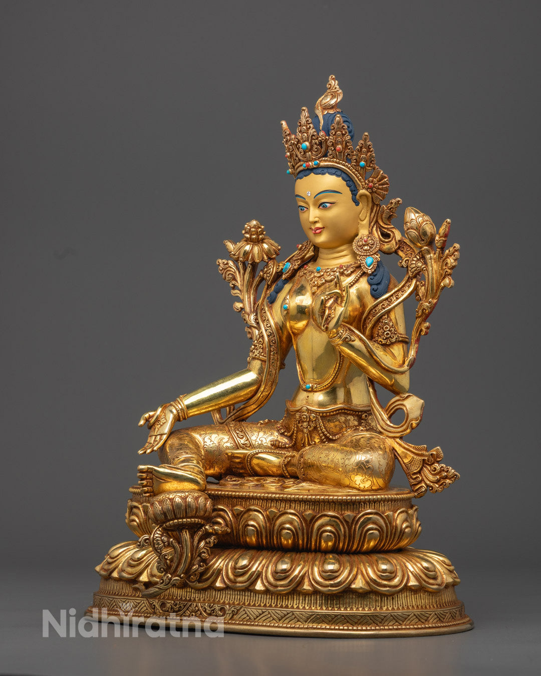 Handmade Green Tara statue for altar or meditation space, featuring traditional Tibetan craftsmanship