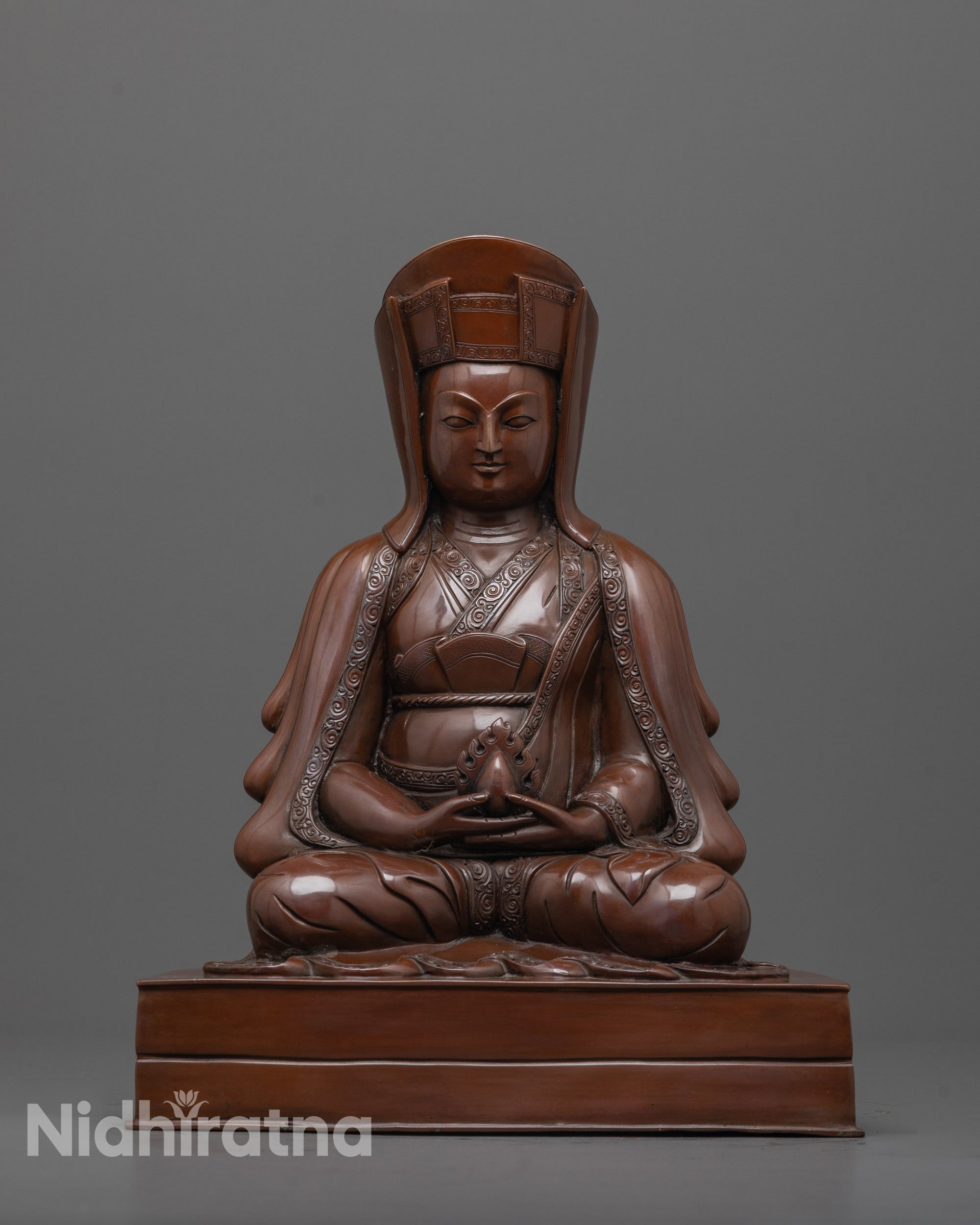 Handmade Lama Gampopa Statue front view showing meditation mudra and sacred cintamani details