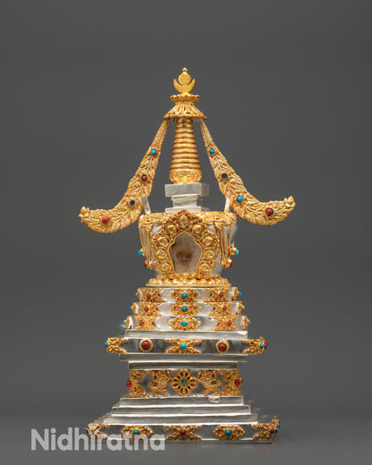 Handmade Namgyal Stupa from Nepal gold and silver plated Buddhist art