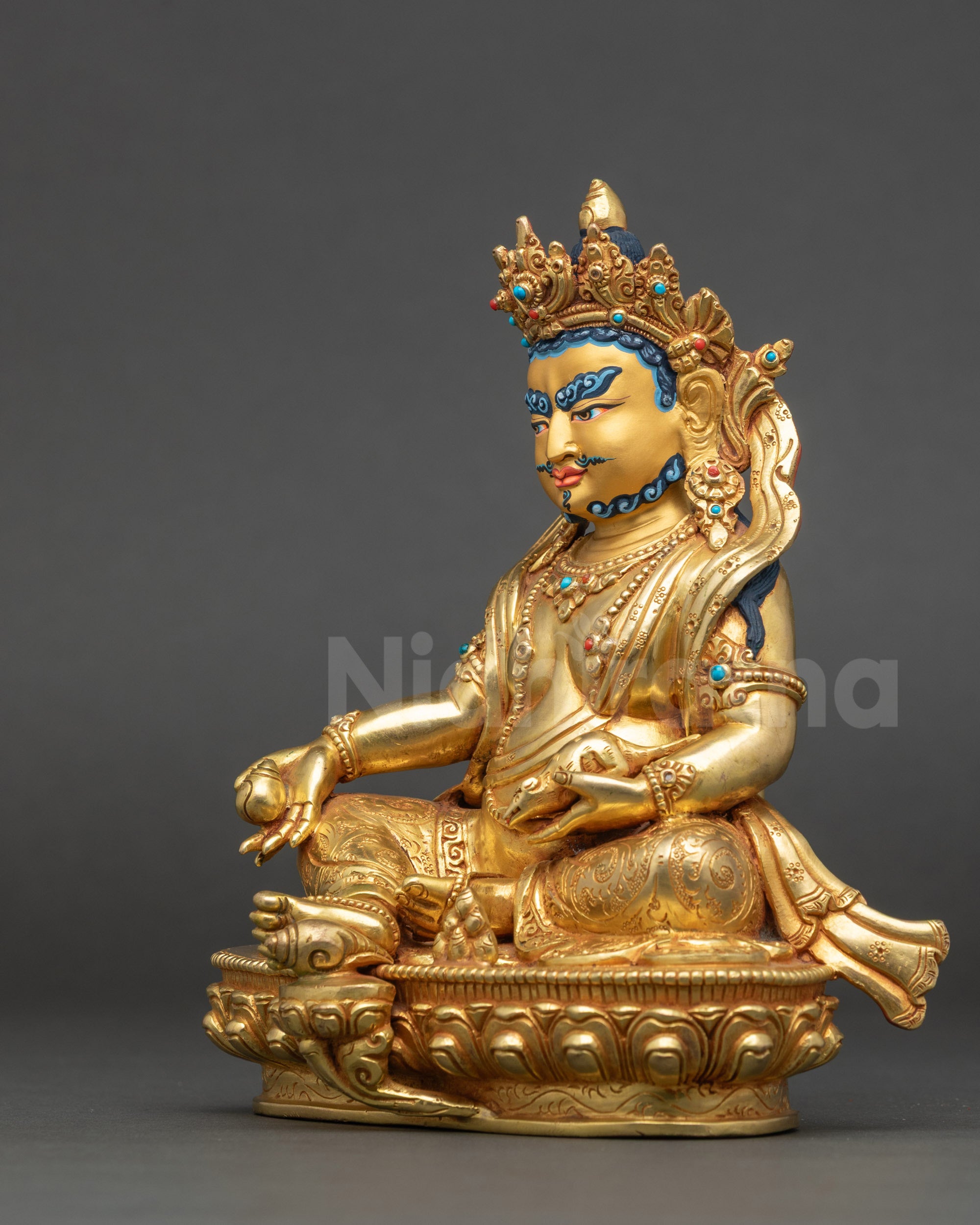Handmade Nepalese Dzambhala statue copper body with triple gold fire gilding