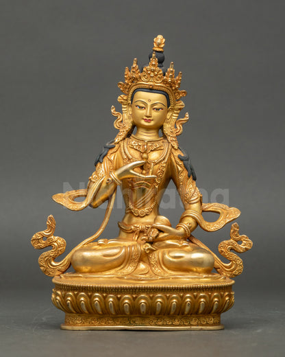Handmade Vajrasattva Statue, Nepalese copper with gold fire-gilding and lotus throne