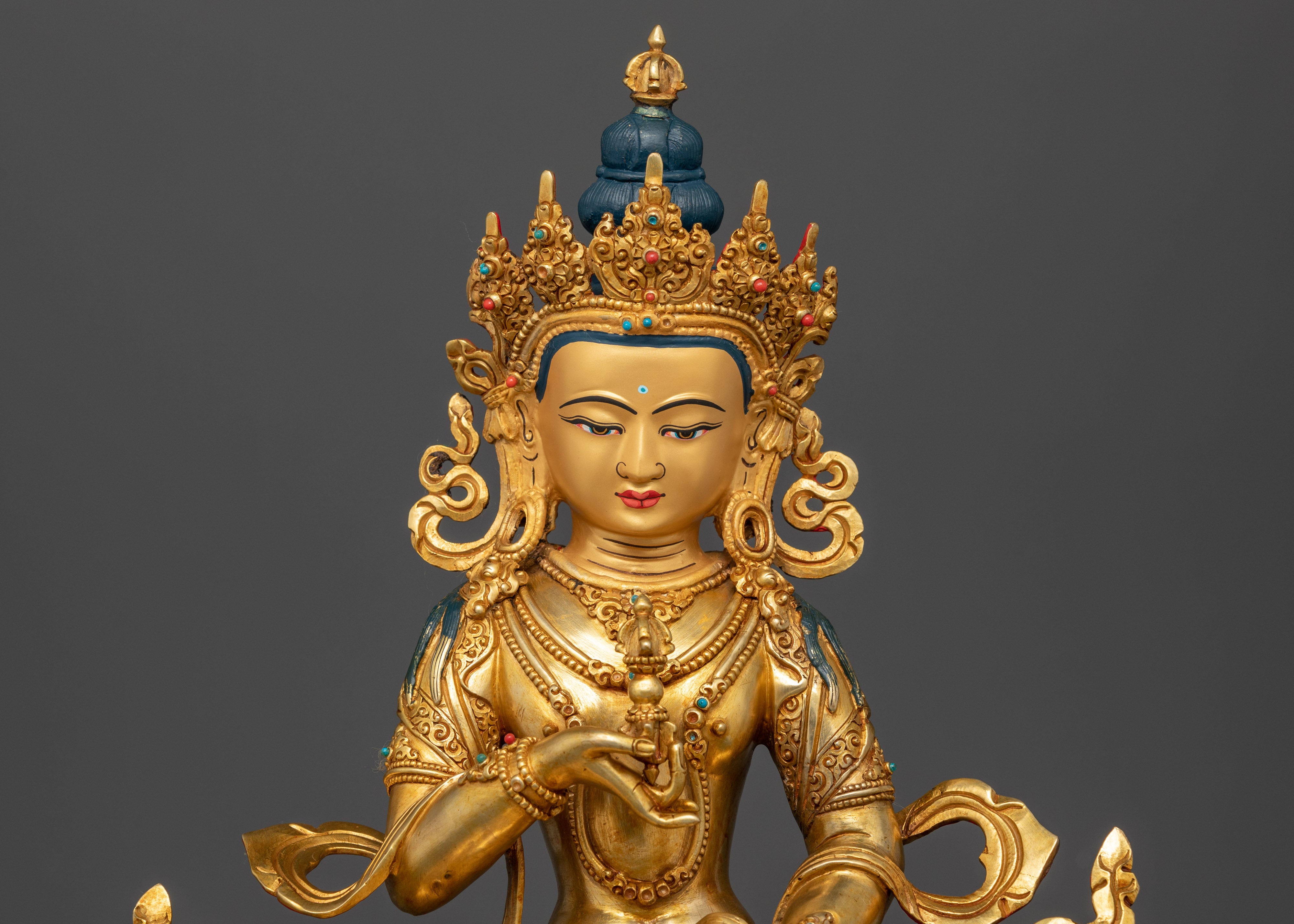 Handmade copper Vajrasattva holding vajra and bell Himalayan Buddhist art from Nepal
