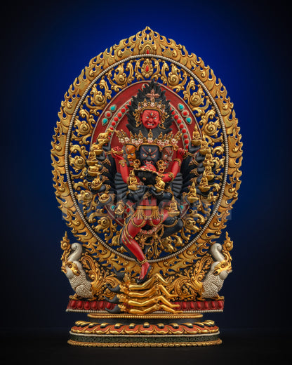 Hevajra Masterpiece Statue full view showing sixteen arms and consort Nairatmya
