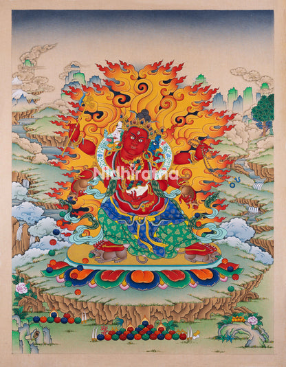 High-quality Red Dzambhala Thangka print on giclée cotton canvas