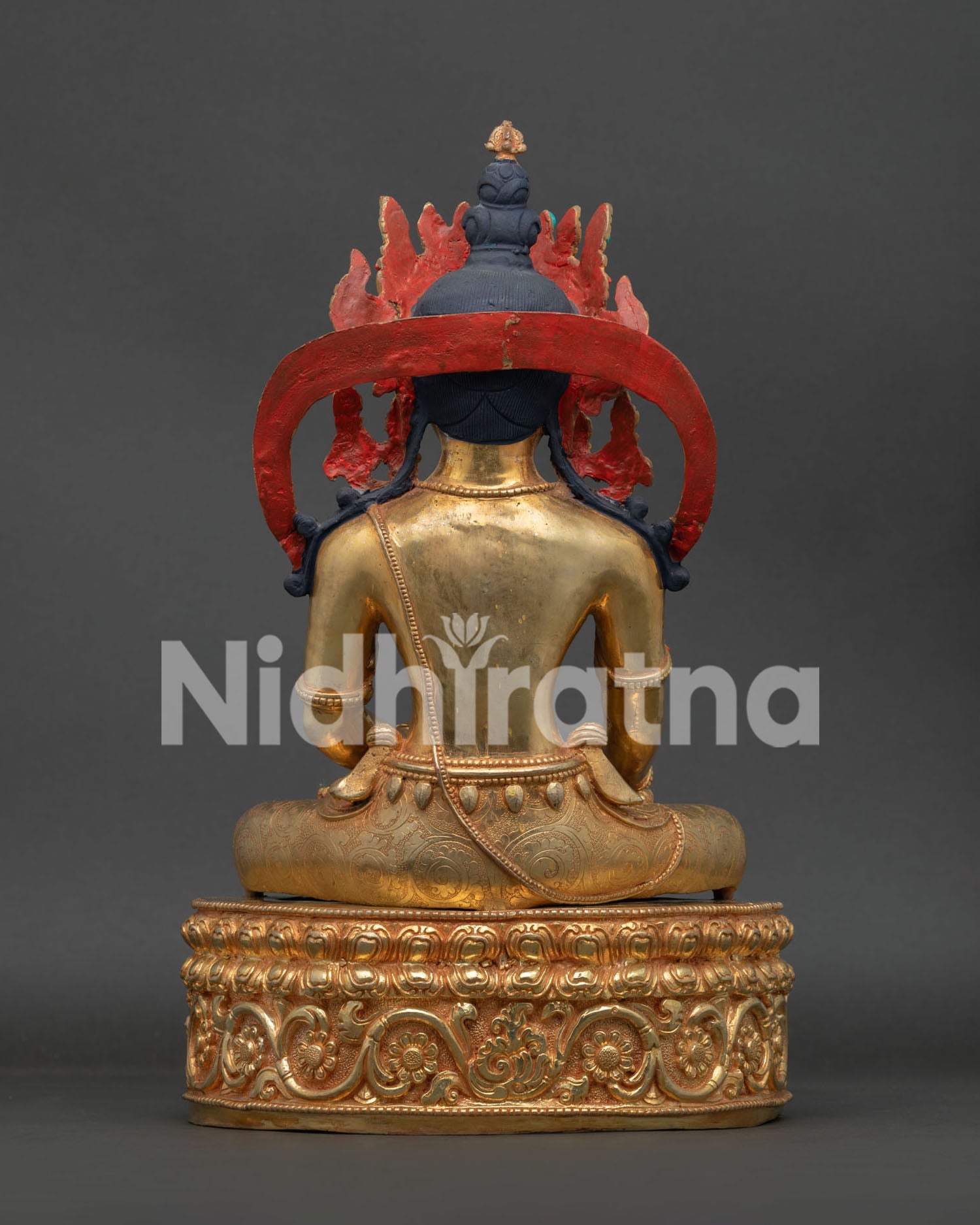 Himalayan Crown Shakyamuni Buddha Statue Newari Artisans Patan Nepal Back View.