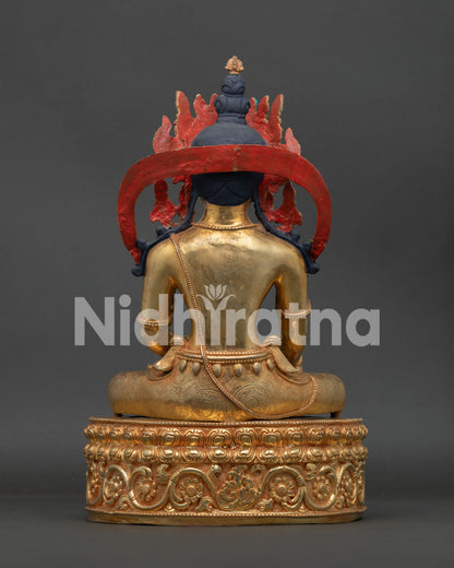 Himalayan Crown Shakyamuni Buddha Statue Newari Artisans Patan Nepal Back View.