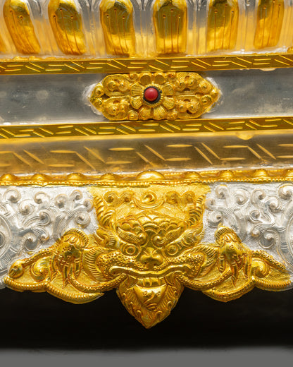 Himalayan Buddhist Mandala on Ornamental Base with Garuda Face and Filigree Symbols