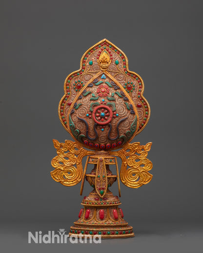 Himalayan Buddhist Wheel of Dharma Symbol with Semi-Precious Stones
