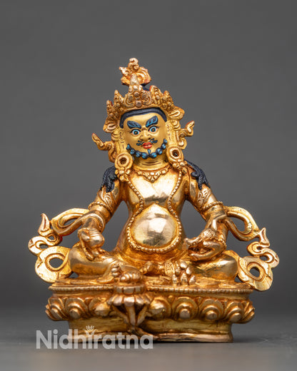 Himalayan Dzambhala Statue gold fire-gilded with 24k gold face, handcrafted Nepal