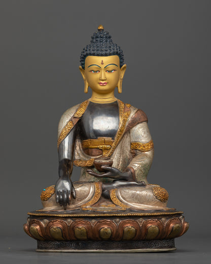 Himalayan Historical Buddha Sakyamuni statue, gold fire-gilded Nepalese altar art