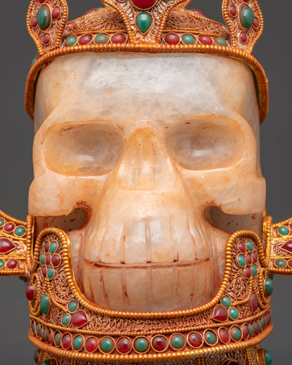 Himalayan Jeweled Skull Head side view with ornate crown and turquoise stones