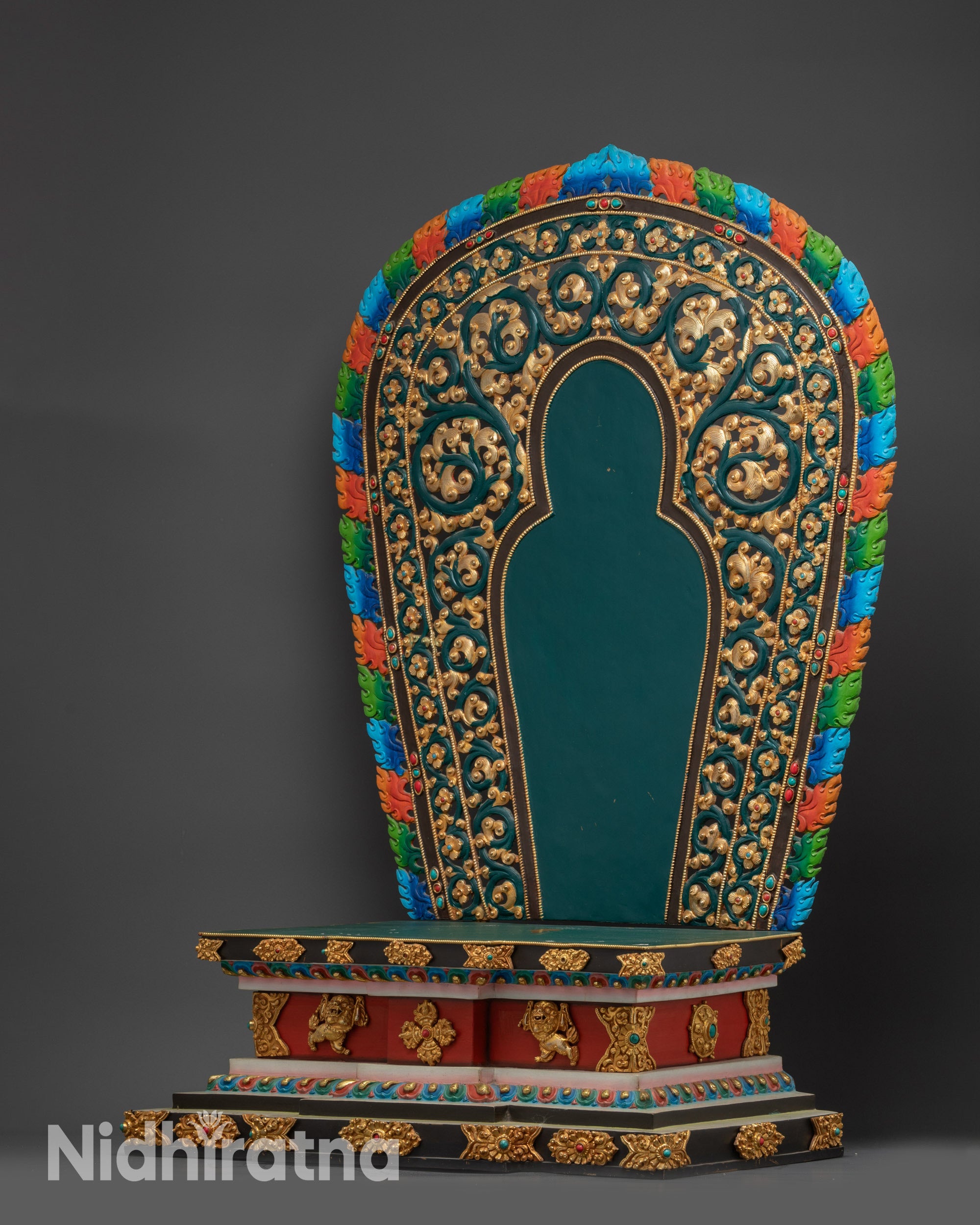 Himalayan Tibetan throne left side view handcrafted ritual seat for deities