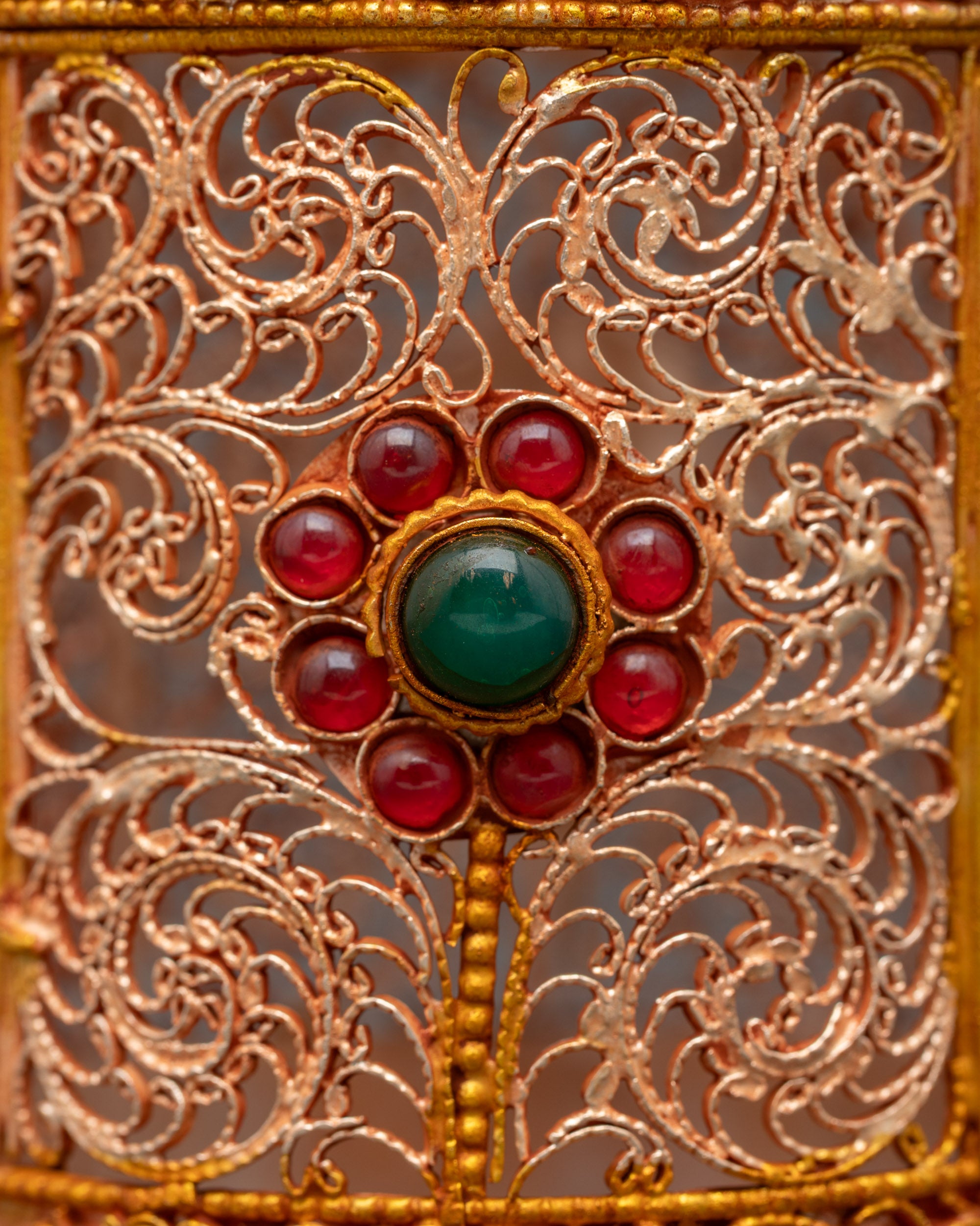 Himalayan filigree Jewelry Box with central jewel and ornate detailing