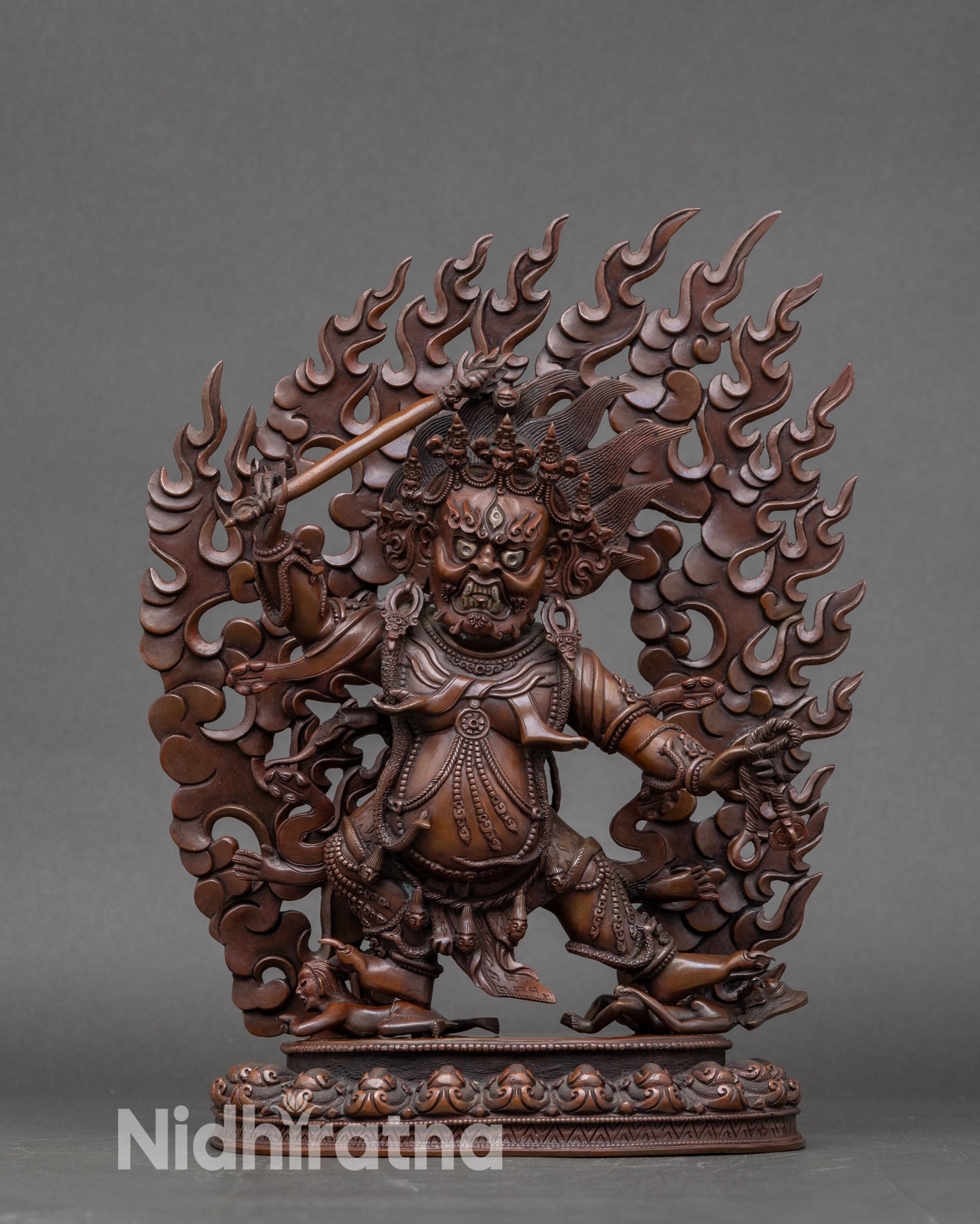 Horse-Headed Hayagriva Bodhisattva statue standing on lotus, handcrafted Nepalese copper art