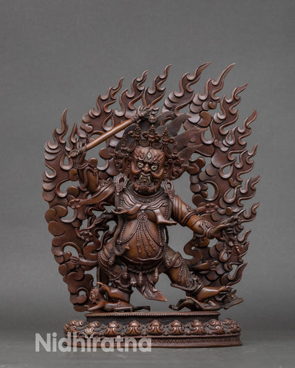Horse-Headed Hayagriva Bodhisattva statue standing on lotus, handcrafted Nepalese copper art