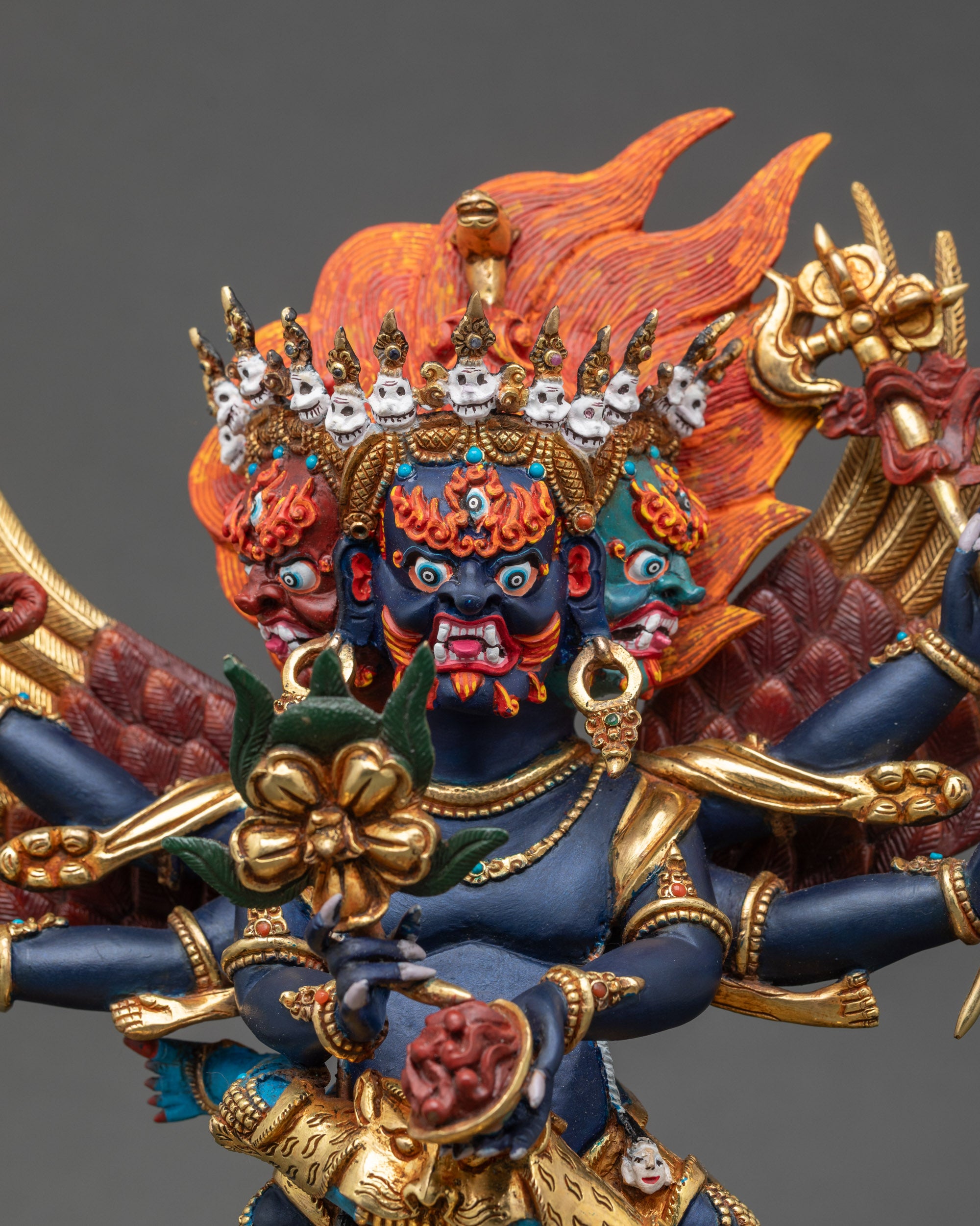 Horse-headed Hayagriva face with fiery expression and intricate features