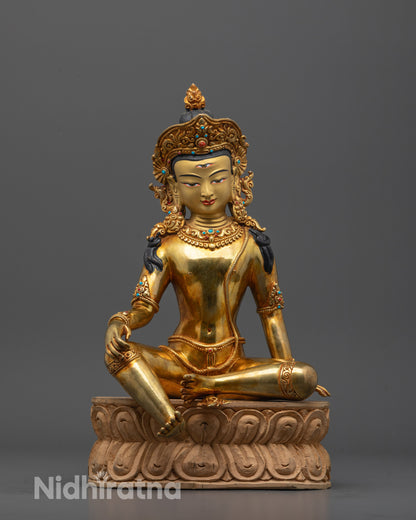 Indra Statue front view with 24K gold-gilded face and detailed semi-precious stones