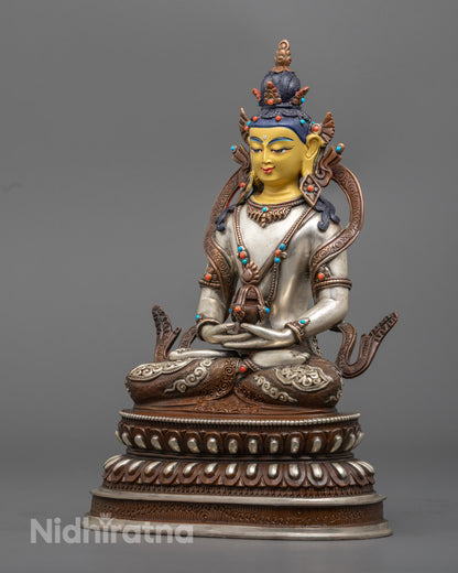 Intricate Detail of Amitayus Buddha Statue with Hollow Section for Mantras and Meditation