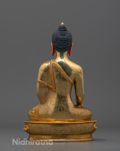 Intricate back design of copper Siddhartha Gautama Buddha Statue