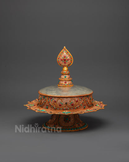 Intricate filigree design on sacred Tibetan Ratna Mandala for meditation and spiritual harmony