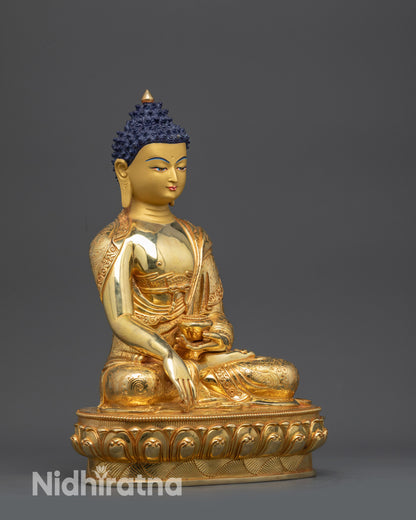 Intricately Carved Robe Details on Himalayan Shakyamuni Buddha Copper Sculpture