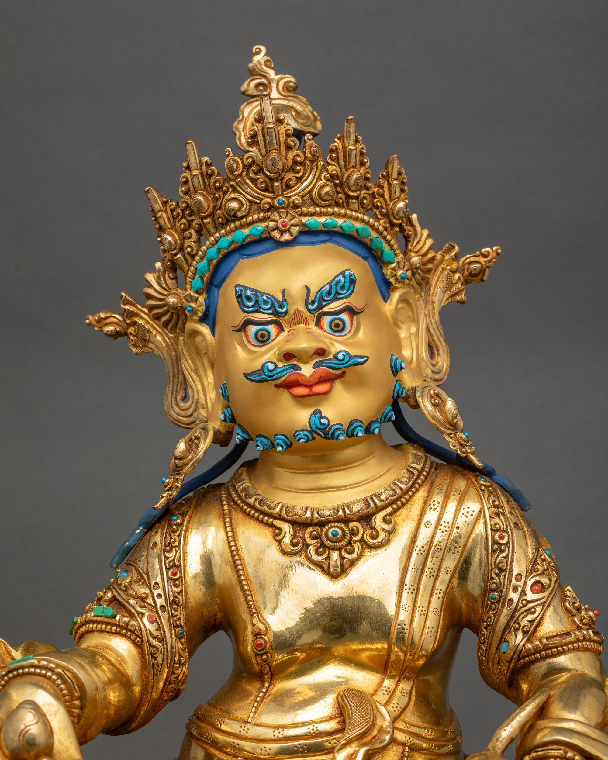 Jambhala Buddha Statue Sitting on Lotus seat with Citron Fruits and Mongoose