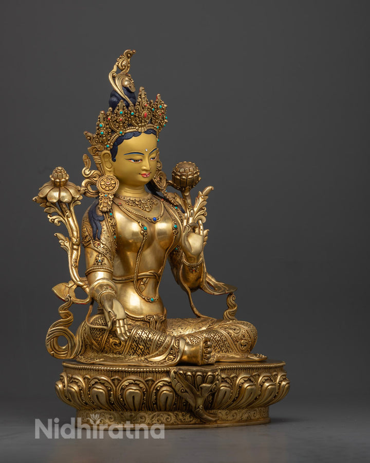 Green Tara Jetsun Dolma Statue | 24K Gold Gilded