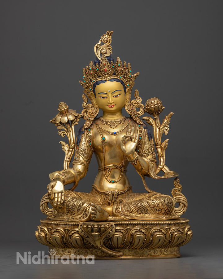 Green Tara Jetsun Dolma Statue | 24K Gold Gilded