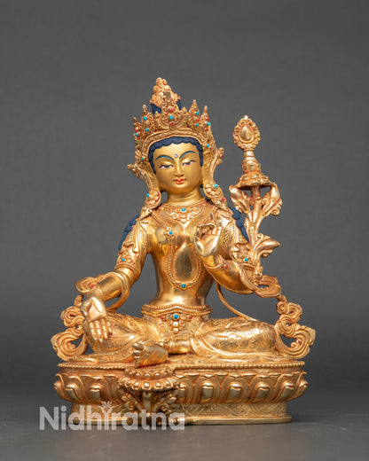 Jigjé Chenmo Fearless Tara large Buddha gold statue Tibetan manifestation