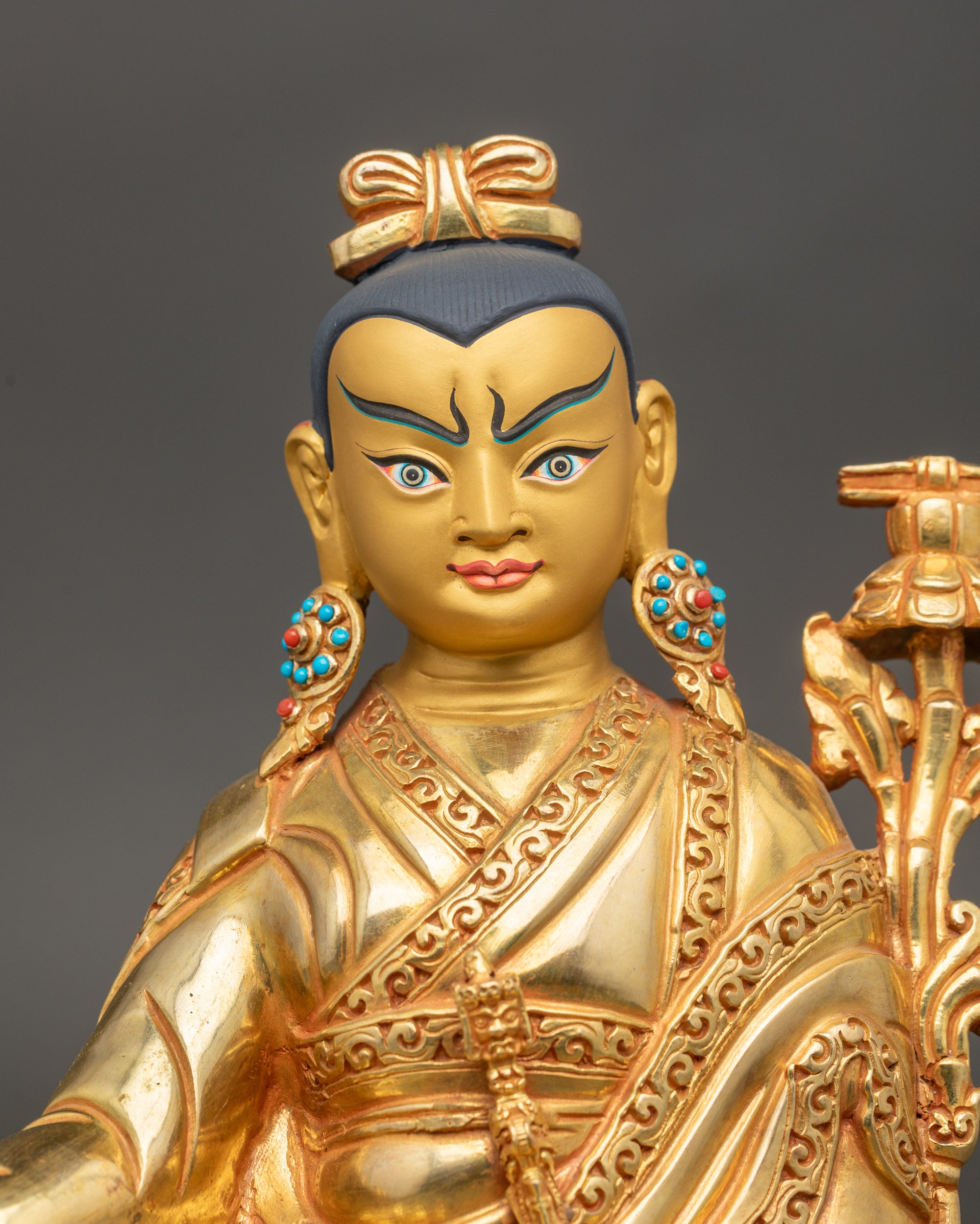 Jigme Lingpa Buddha face gold-painted serene expression semi-precious stones