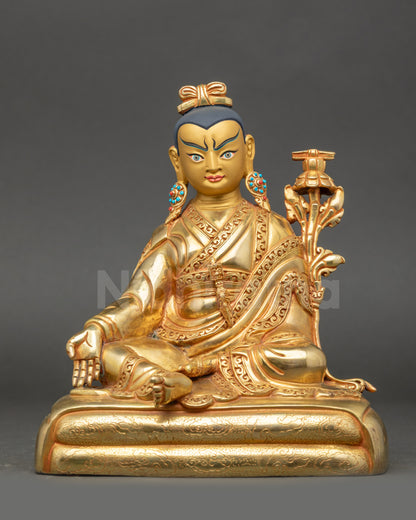 Jigme Lingpa statue handmade Nepal 24k gold-gilded copper meditative posture