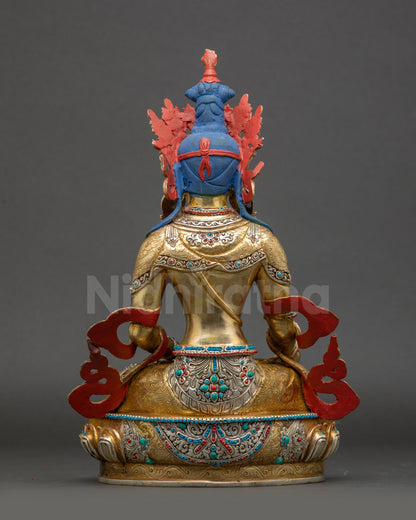 Jizo Ksitigarbha Statue back view double-layered lotus pedestal copper alloy