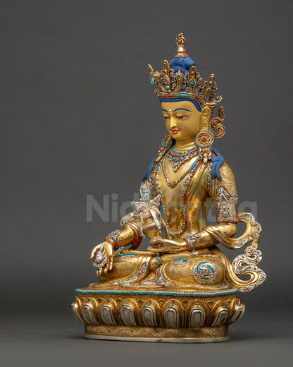 Jizo Ksitigarbha Statue left side view crown and semi-precious stones