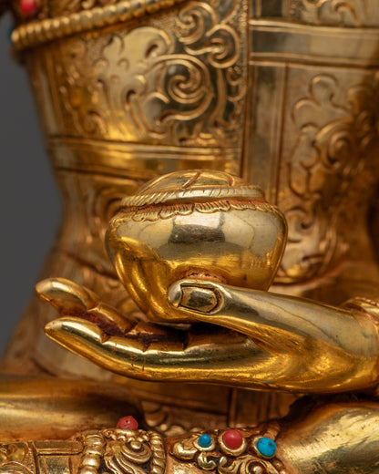 Crowned Shakyamuni Buddha Statue | Handcrafted Nepalese Sculpture