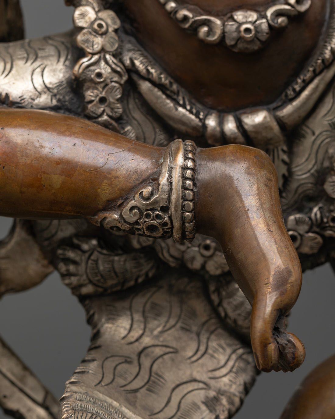 Celestial Charm: Kurukulla Statue in Oxidized Copper and Silver