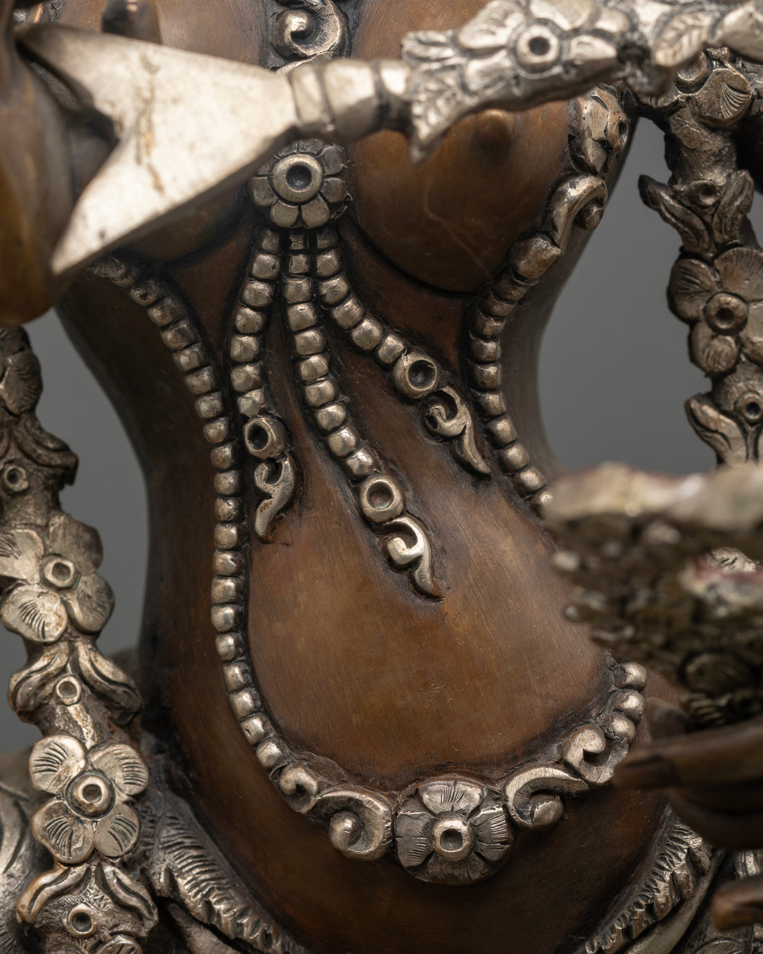 Celestial Charm: Kurukulla Statue in Oxidized Copper and Silver