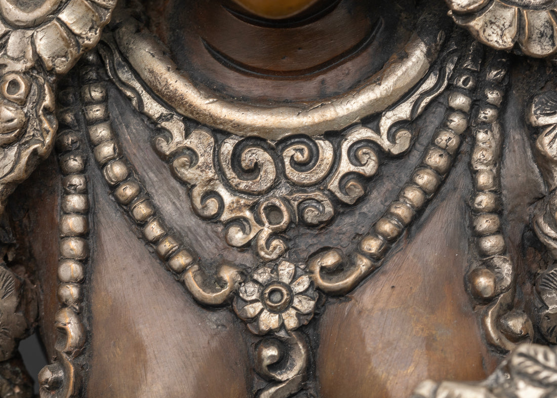 Celestial Charm: Kurukulla Statue in Oxidized Copper and Silver