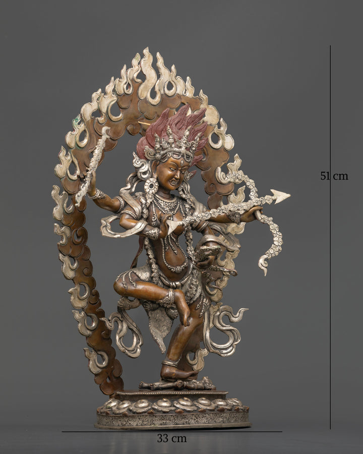 Celestial Charm: Kurukulla Statue in Oxidized Copper and Silver