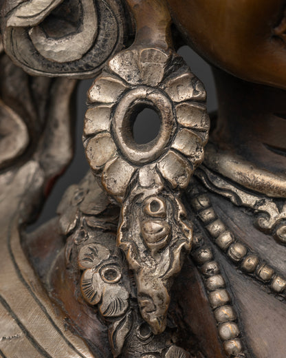 Celestial Charm: Kurukulla Statue in Oxidized Copper and Silver