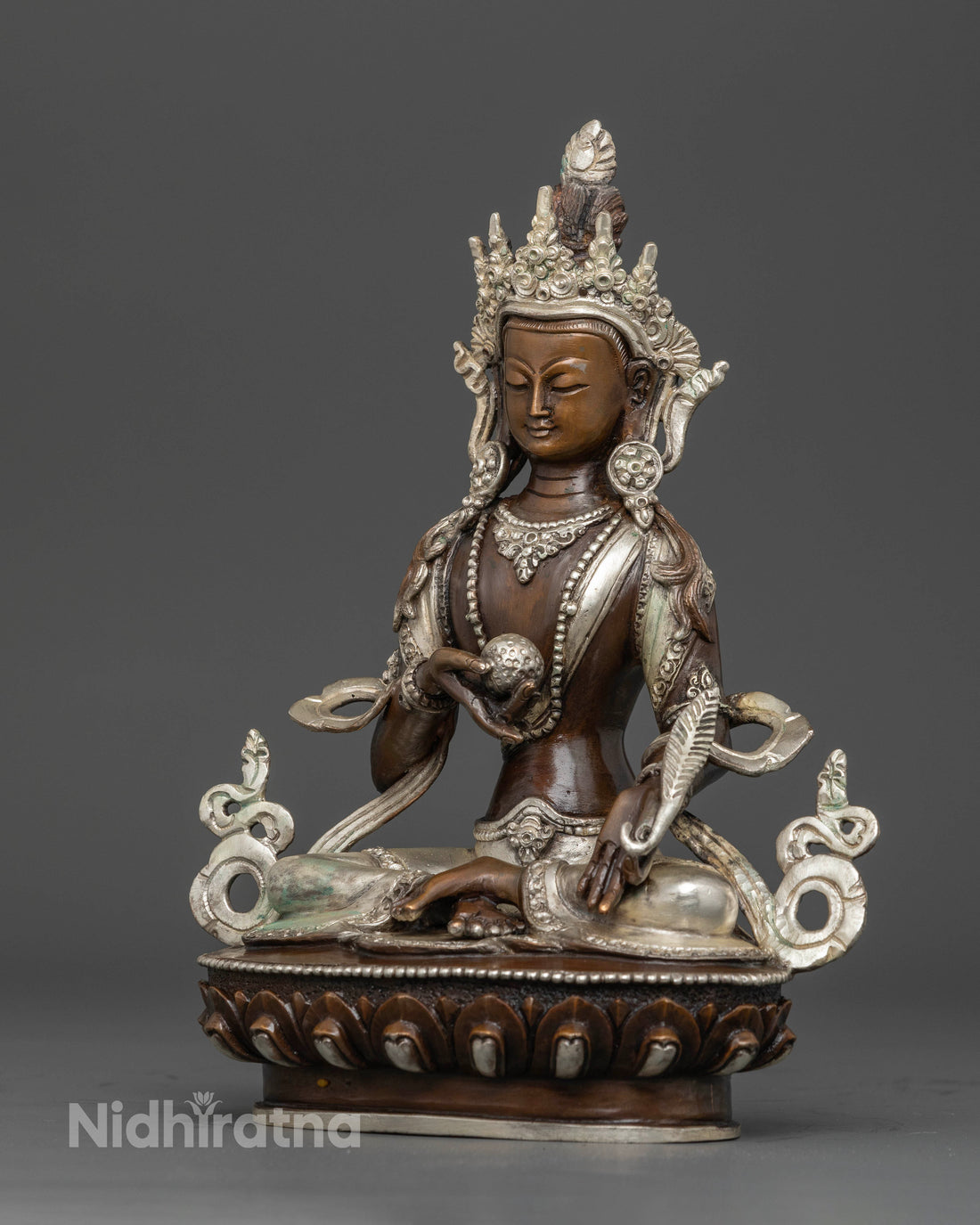 Oxidized 8.8 Inch Kshitigarbha Buddha Statue