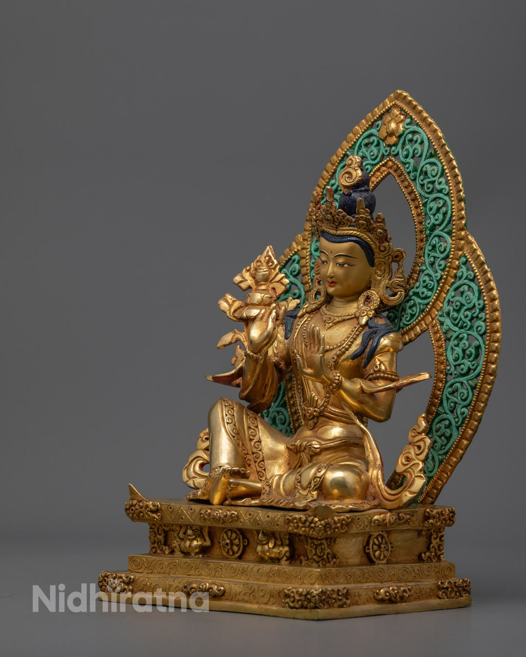 Kṣitigarbha Sculpture displaying traditional Nepalese craftsmanship and vibrant color accents