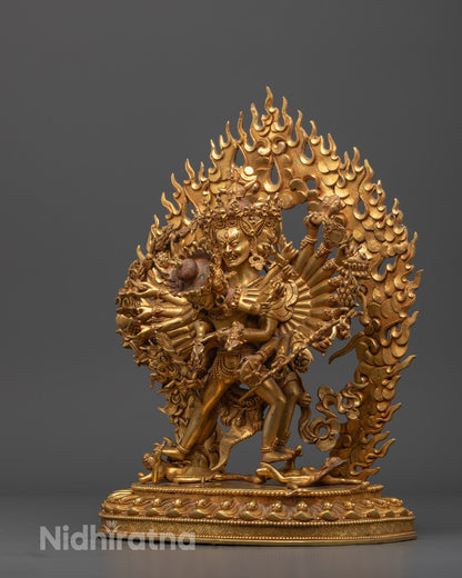 Buddhist Kalachakra Gold Gilded Statue | Traditional Tibetan Art