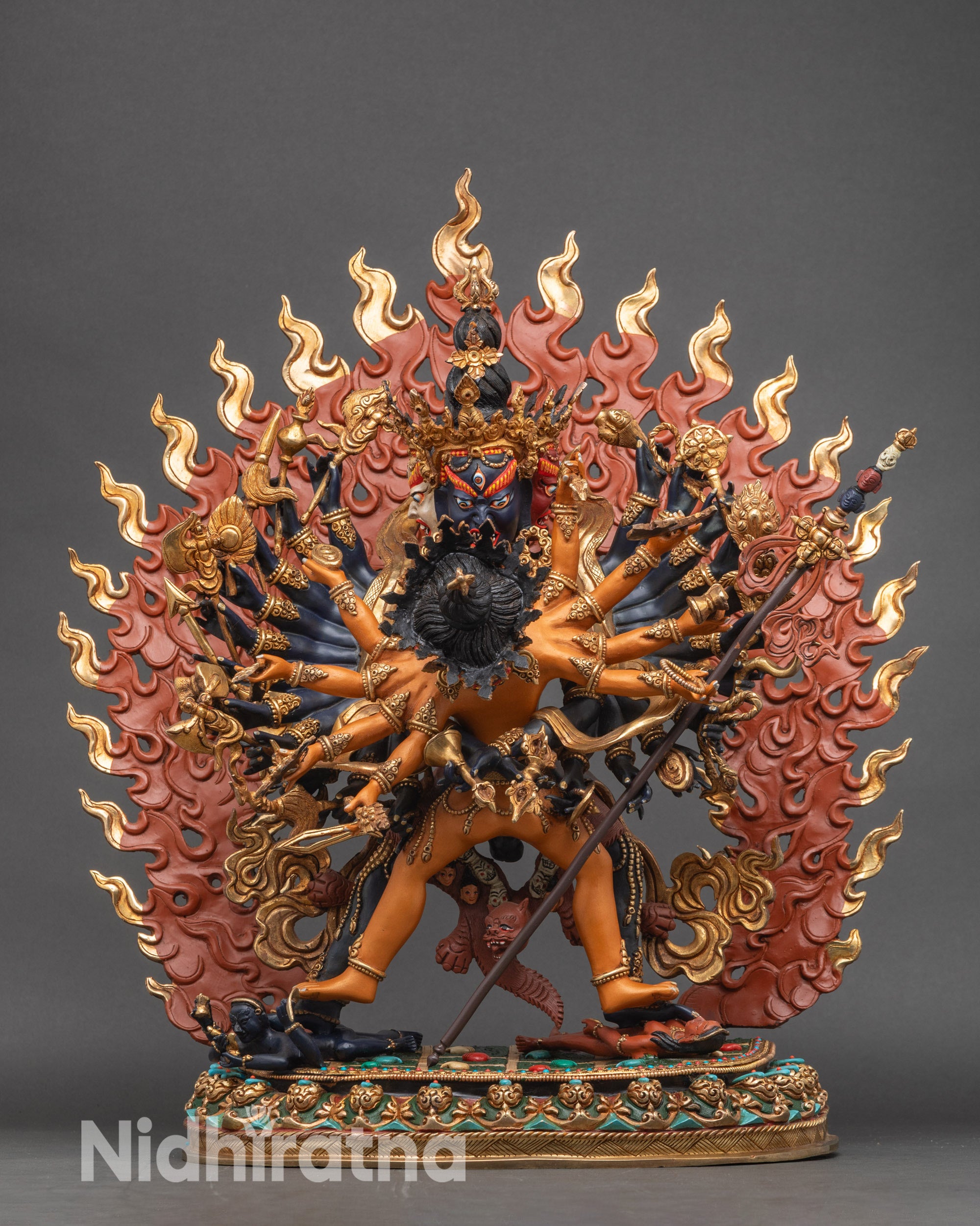 Kalachakra statue full view, handcrafted copper with gold-gilded finish