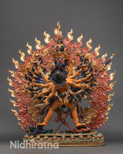 Kalachakra statue full view, handcrafted copper with gold-gilded finish